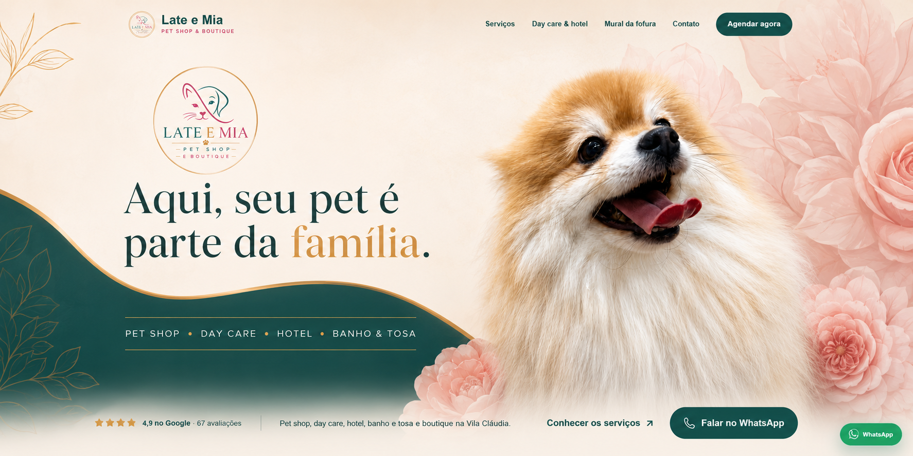 Late e Mia: aqui, seu pet é parte da família. Pet shop, day care, hotel e banho e tosa.